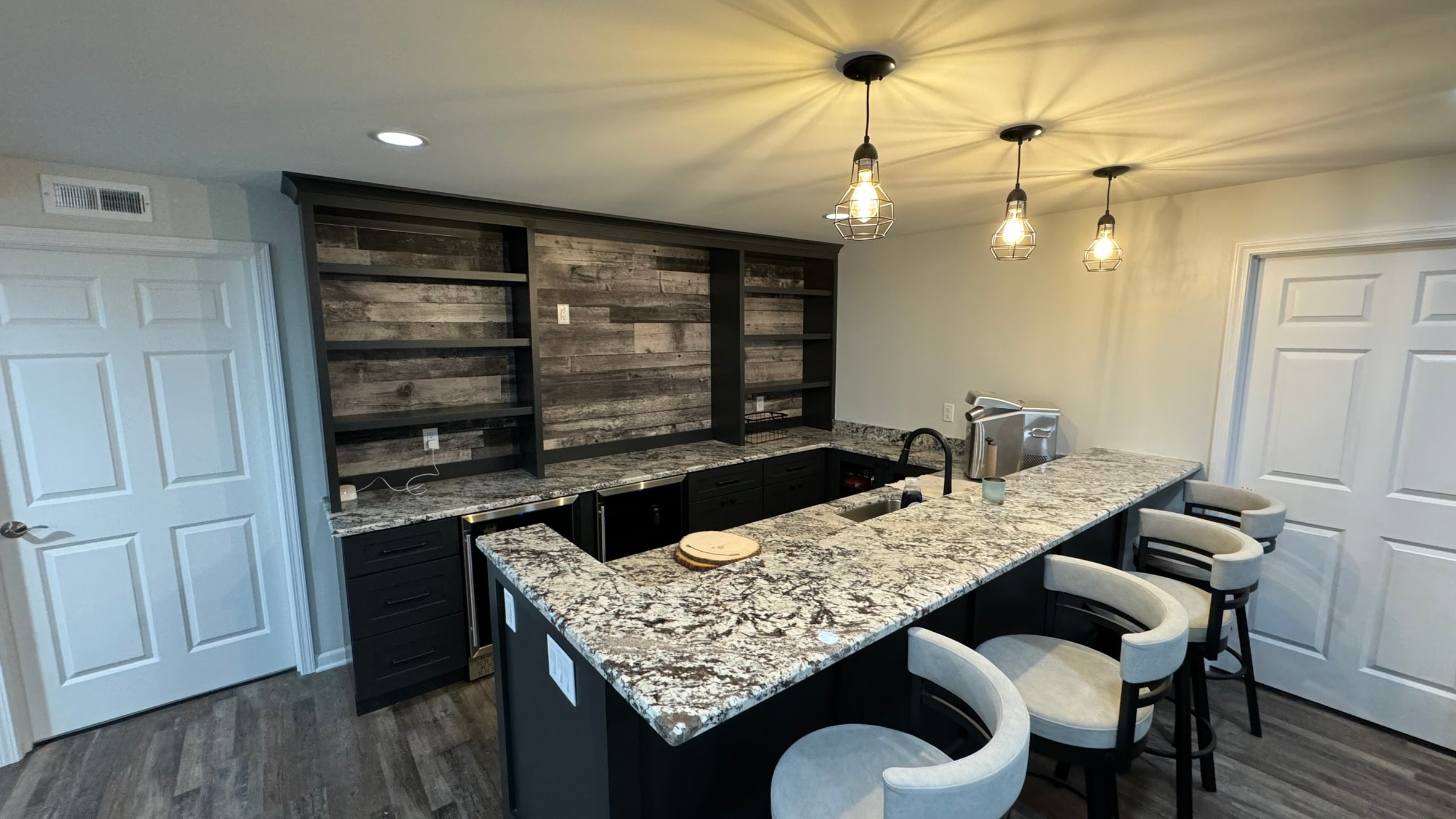 Custom basement bar and entertainment space